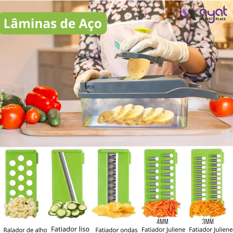 Fatiador e Cortador de Legumes 16 em 1 – Multifuncional com Coletor