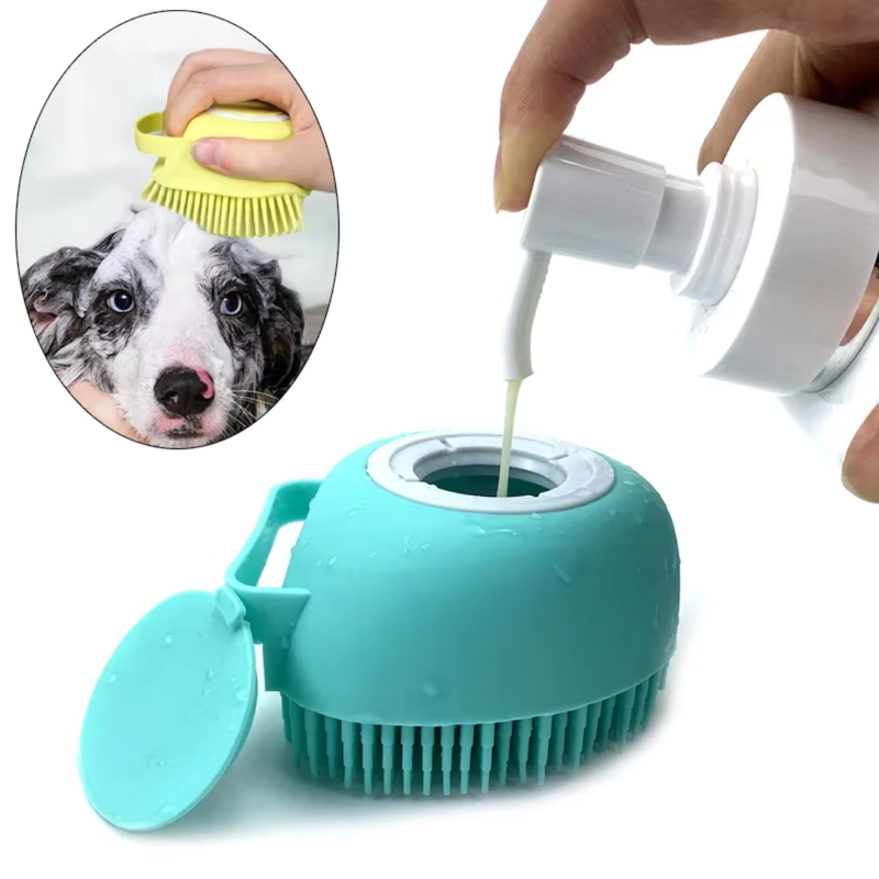 🐾 Luva Massageadora e Escova de Silicone para Animais de Estimação com Dispensador de Sabão