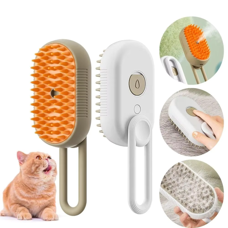Escova a Vapor 3 em 1 para Gatos e Cães – Cuidado, Limpeza e Conforto em um Só Produto!