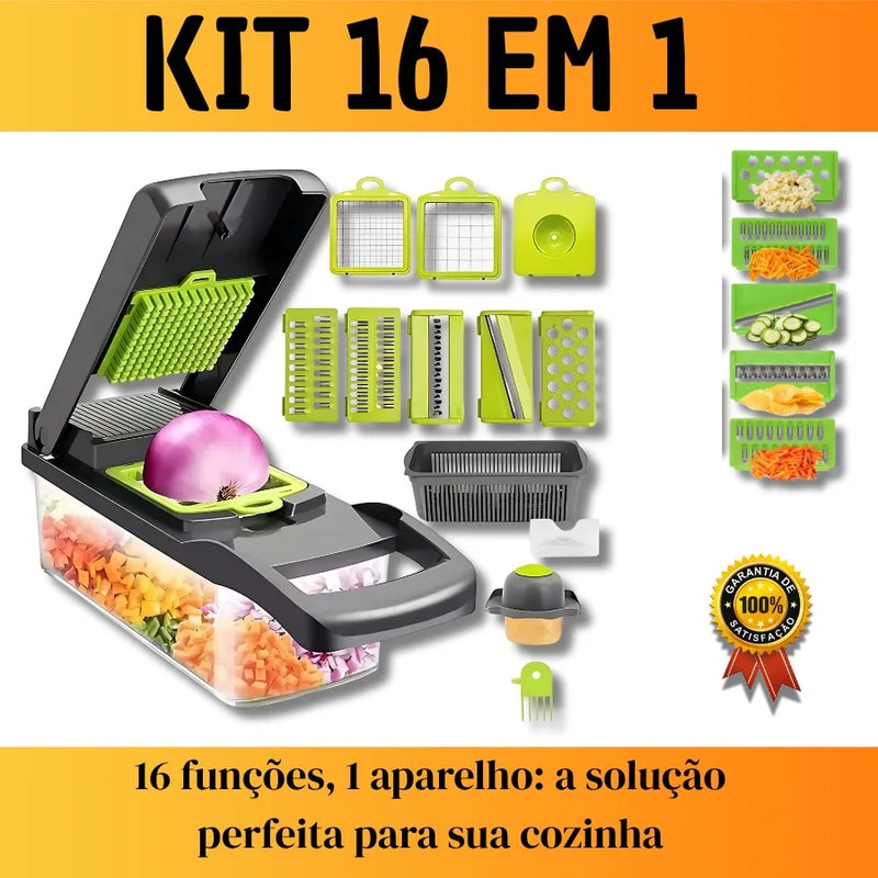 Fatiador e Cortador de Legumes 16 em 1 – Multifuncional com Coletor