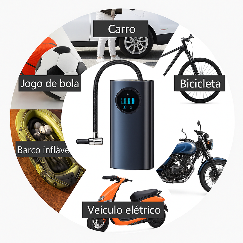 Inflador de Pneus de Alta Precisão com Display LCD – Portátil e Potente